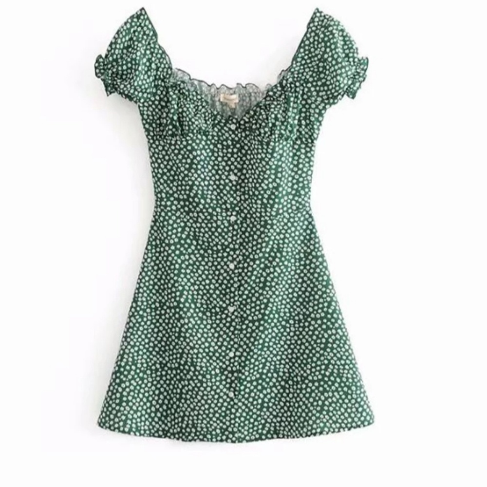Floral print green summer dress